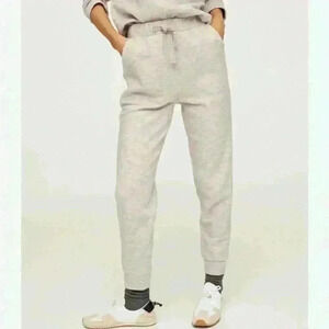 MANGO Fleece Jogger Lined Pants Warm Soft Oatmeal Ivory Beige Women’s Size Small